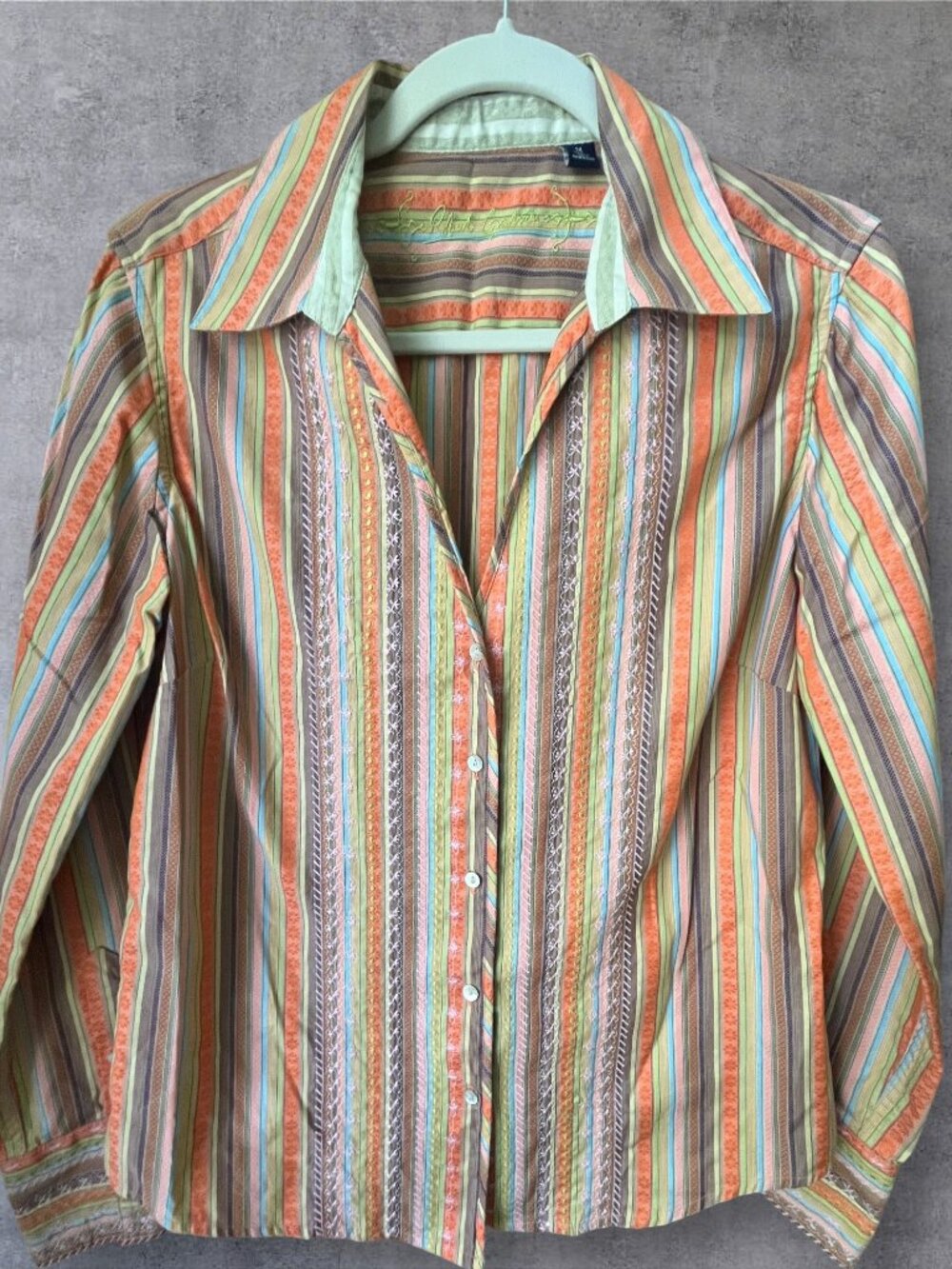 Robert Graham Embroidered Striped Button Down Shirt M